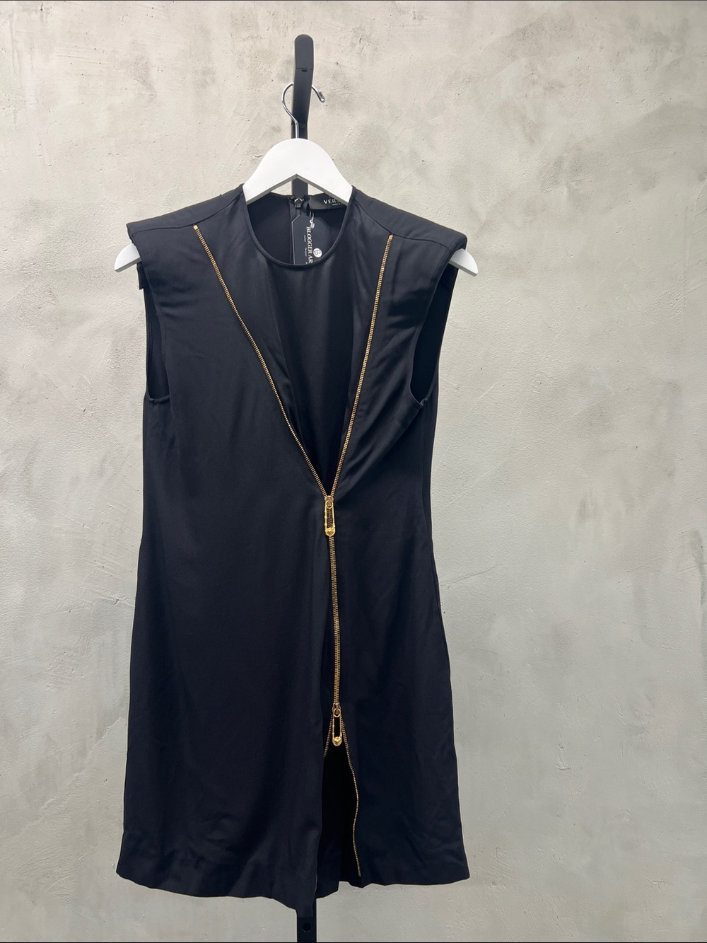 Versace Black Mini Dress with Gold Zippers